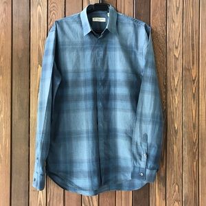 BURBERRY LONDON MEN BLUE CHECKED LONG SLEEVE SHIRT